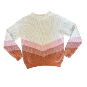 Roxy Chevron Stripe Crewneck Sweater - White, Pink & Rust